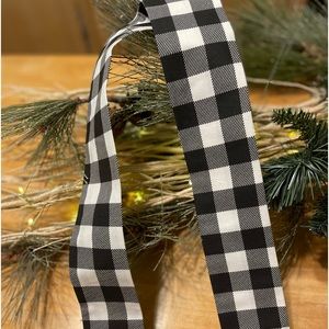 Handmade Buffalo Check Cotton Hair Scarf/Hair Tie:Purse Scarf; Headband Blk/Wht